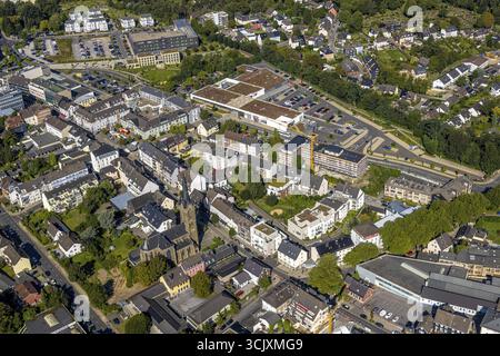Luftansicht, Einkaufszentrum Hitzbleck Westfalenstraße mit Supermarkt Lidl und DM und Akzenta Rewe, Baustelle mit Neubau Linderfelde Stockfoto