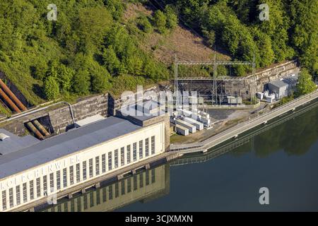 Luftaufnahme, RWE Pumpspeicherkraftwerk Koepchenwerk Close-up, Herdecke, Ruhrgebiet, Nordrhein-Westfalen, Deutschland, RWE, Pumpspeicherkraftverstärker pla Stockfoto