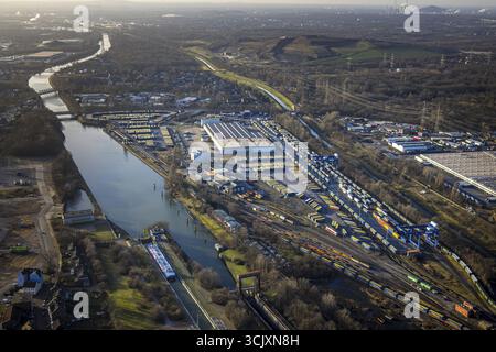 Luftaufnahme, am Westhafen, CTH Containerterminal am Rhein-Herne-Kanal, Unser Fritz, Herne, Ruhrgebiet, Nordrhein-Westfalen, Deutschland, Westhafen, CTH Stockfoto