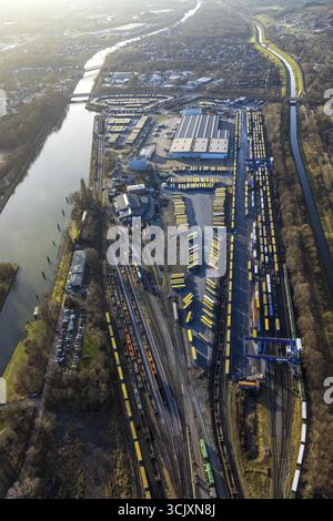 Luftaufnahme, am Westhafen, CTH Containerterminal am Rhein-Herne-Kanal, Unser Fritz, Herne, Ruhrgebiet, Nordrhein-Westfalen, Deutschland, Westhafen, Con Stockfoto