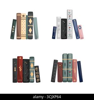 Stehende Vintage Bücher Komposition Set isoliert auf weißem Hintergrund. Vektorabbildung. Stock Vektor