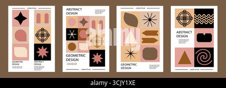 Abstrakte geometrische Poster. Brutalistische Formen. Posterset im Schweizer Design. Bauhaus-Muster. Stock Vektor
