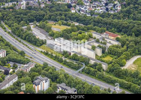 Luftaufnahme, ehemalige Polizeischule Essen, Polizeikaserne Norbertstraße, an der Autobahn A52, Bredeney, Essen, Ruhrgebiet, Nordrhein-Westfalen, Keim Stockfoto