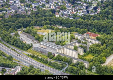 Luftaufnahme, ehemalige Polizeischule Essen, Polizeikaserne Norbertstraße, an der Autobahn A52, Bredeney, Essen, Ruhrgebiet, Nordrhein-Westfalen, Keim Stockfoto