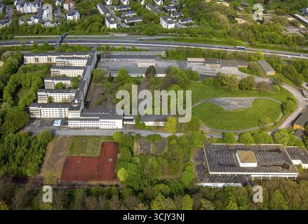 Luftaufnahme, ehemalige Polizeischule Polizeikaserne, Autobahn A52, Bredeney, Essen, Ruhrgebiet, Nordrhein-Westfalen, Deutschland, ehemals, Polizeischule, p Stockfoto