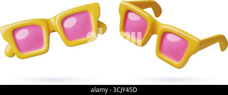 Gelbe Sonnenbrille 3D realistische Sommer Mode Illustrationen Set Stock Vektor