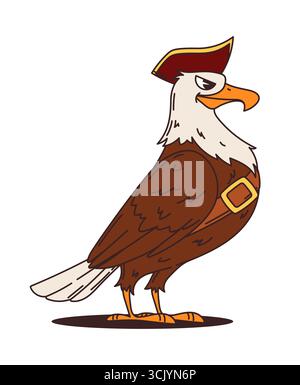 Cartoon Adlerpirat der Korsair-Schiffsbesatzung Vogel Charakter, Vektorkapitän-Figur. Adler in Seemannshut oder Admiral Seefahrer als Karibik-Korsair oder Seemannsseemänner Tiercharakter Stock Vektor