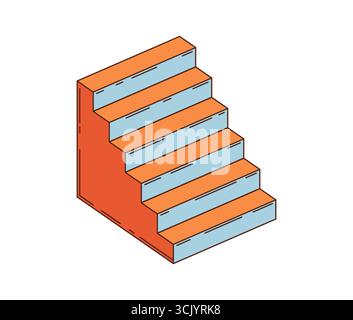 Hippie-abstraktes Treppenhaus-Retro-Groovy-Objekt. Vintage Hippie Treppen Plattform oder isoliertes Vektor funky Podium. Farbenfroher abstrakter Tricksockel aus den 60er Jahren, grooviges Treppenarchitektur-Element Stock Vektor