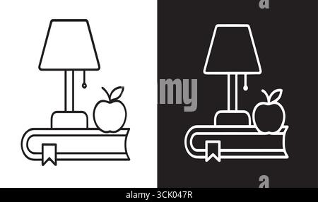 Bildungssymbol mit Lampe, Buch und Apple Vektor-Illustration auf geteiltem Hintergrund Stock Vektor