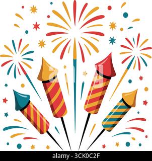 Festival-Feuerwerk Clipart mit farbenfroher Sternhut Stock Vektor