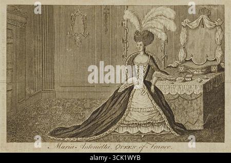 Unbekannte britische Künstlerin, Maria Antoinetta, Königin von Frankreich, Linienstich, undatiert. Stockfoto