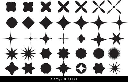 Sammlung von Starburst-, Funkel- und abstrakten Sternvektorformen. Perfekt für Logos, Poster, Einladungen, Branding, Weihnachtsthemen, und Design Stock Vektor