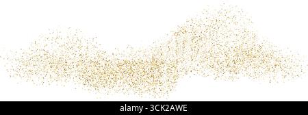 Goldene gepunktete Partikel in flüssigen Wellenlinien für Premium-Luxus-Hintergrund und Urlaubsdesign. Abstrakte goldene Stipple-Strömungswelle, glänzende Flüssigkeit, welliges Muster. Stock Vektor