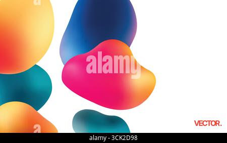 Ein lebendiges und farbenfrohes Set abstrakter flüssiger Formen, das wunderschön vor einem sauberen weißen Hintergrund platziert ist Stock Vektor