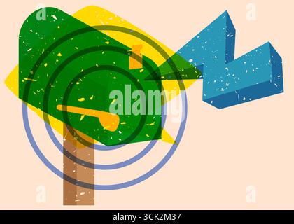 Risograph Mailbox mit Sprechblase mit geometrischen Formen. Objekte in trendigem Riso-Grafik-Design mit Texturelementen. Stock Vektor
