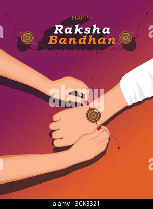 Illustration der Schwester, die Rakhi am Handgelenk des Bruders fesselt, um das Raksha Bandhan Festival mit traditionellen indischen Elementen zu feiern. Stock Vektor