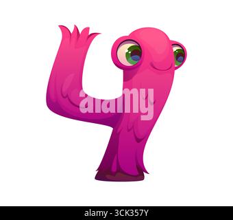 Seltsame Monster-Schriftart Ziffer 4 4. Gruseliger Bugaboo, Vogelscheuche Kinder ABC Schriftart Figur, Horror Kreatur Zeichentrickfilm Vektor Schriftzeichen Zahlensymbol. Fantasy Monster Charakter Mathe Schriftzeichen Ziffer Stock Vektor