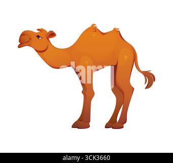 Comic-Kamel mit zwei Buckeln, ägyptische Spielikone, ägyptisches Tier in warmen Brauntönen. Isolierte Vektorfigur für Wüsten-, Abenteuer- oder altägyptische Spielelemente und lehrreiche Illustrationen Stock Vektor
