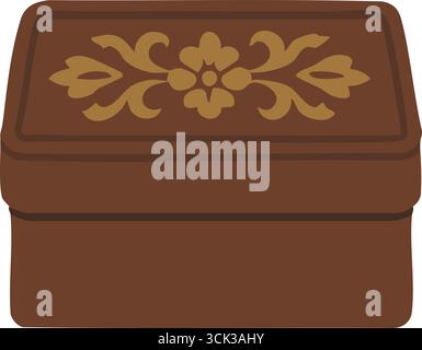 Eine dunkle Aufbewahrungsbox aus Holz zeigt ein erhöhtes Blumenmotiv und abgeschrägte Kanten. Stock Vektor