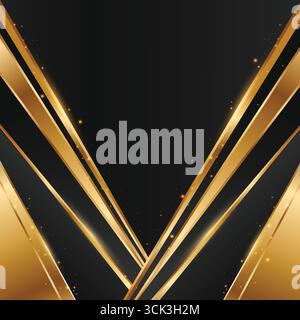 Luxuriöser schwarzer Hintergrund mit goldenen V-Form Linien und leichtem Sparkle-Effekt, elegante Premium-Vektor-Vorlage Stock Vektor
