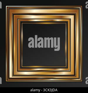 Luxuriöser goldener quadratischer Rahmen mit 3D-Metallic-Effekt. Elegantes, Abstraktes Quadratisches Design. Quadratischer Rahmen Mit Glänzendem Metallic-Design Stock Vektor
