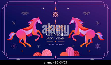 Chinesisches Neujahr 2026 Jahr des Pferdes. Rotes Pferd Illustrationen mit Farbverlauf. Traditionelles chinesisches Design zum Neujahrsfest Stock Vektor