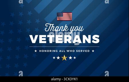 Vielen Dank, Veteranen. US Veterans Day blauer Hintergrund. Zu Ehren aller, die gedient haben. Vektorpatriotische Illustration Stock Vektor