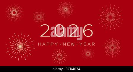 Hintergrund des Neujahrs. Happy New Year 2026 auf rotem Hintergrund. Stock Vektor