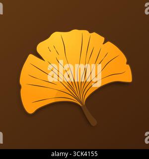 Gelb-oranges Herbstblatt mit Adern und Schatten auf braunem Hintergrund. Stock Vektor