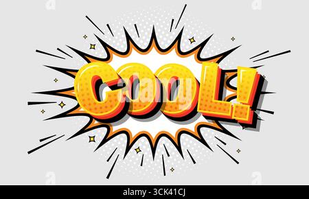 Eine Comicbuchseite mit dem Wort „cool“ in einer Sprechblase auf grauem Hintergrund. Stock Vektor