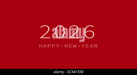 Hintergrund des Neujahrs. Happy New Year 2026 auf rotem Hintergrund. Stock Vektor