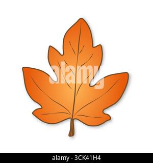 Ein gelb-oranges, herabfallendes Herbstblatt mit Streifen auf beigefarbenem Hintergrund. Stock Vektor