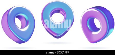 3D-Position Pin-Adresse oder holografische irisierende Symbole für das Ziel Stock Vektor