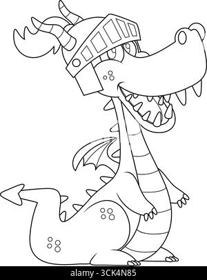 Die Süße Drachen-Cartoon-Figur Mit Ritterhelm. Handgezeichnete Vektor-Illustration Isoliert Auf Transparentem Hintergrund Stock Vektor