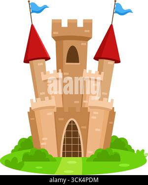 Cartoon Prince Castle. Vektorabbildung Flache Konstruktion Isoliert Auf Transparentem Hintergrund Stock Vektor