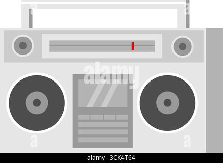 Comic Old Style Music Boombox. Vektorabbildung Flache Konstruktion Isoliert Auf Transparentem Hintergrund Stock Vektor