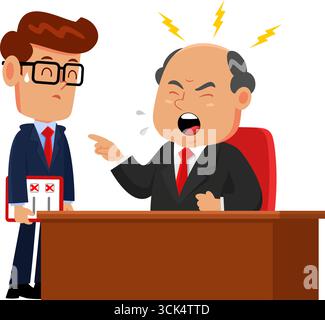 Ein Wütender Geschäftsboss Feuert Einen Mitarbeiter-Cartoon-Charaktere Ab. Vektorabbildung Flache Konstruktion Isoliert Auf Transparentem Hintergrund Stock Vektor