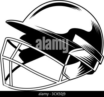 Schwarz-Weiß Cricket Helm Grafik Logo Design - Vektor Hand Gezeichnete Illustration Isoliert Auf Transparentem Hintergrund Stock Vektor