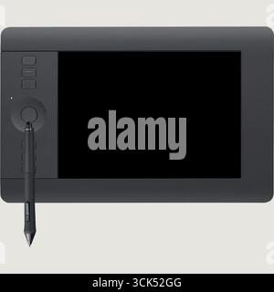 Nahansicht isoliertes Designer-Tablet auf unauffälligem Hintergrund, passt zu Ihrem Elementdesign. Stockfoto