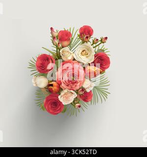 Ansicht von oben realistisches Blumenstrauß isoliert auf einfachem Hintergrund, nützlich für Elementdesigns. Stockfoto