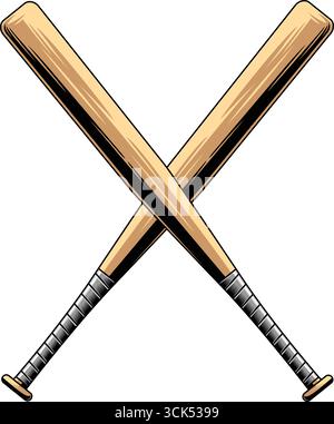Gekreuzte Baseball Bat Grafik Logo Design - Vektor Hand Gezeichnete Illustration Isoliert Auf Transparentem Hintergrund Stock Vektor