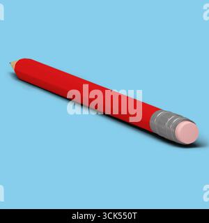Ein roter Bleistift mit einem grauen Radiergummi zum Schreiben und Zeichnen. Stockfoto