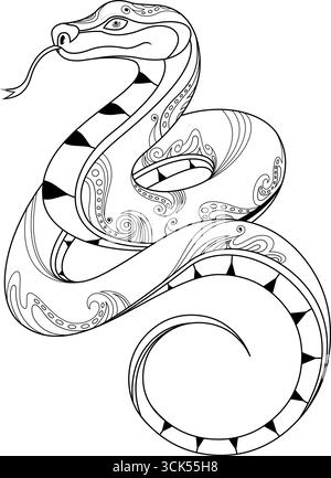 Schwarz-weiße Schlange Chinesisches Sternzeichen Jahr der Schlange. Handgezeichnete Vektor-Illustration Isoliert Auf Transparentem Hintergrund Stock Vektor