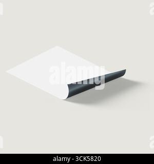 Eine gewellte Ecke eines leeren Blattes Papier, die auf Potenzial für Schreiben oder Design hindeutet. Stockfoto