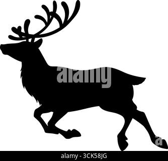 Weihnachten Rentier Black Silhouette Running. Handgezeichnete Vektor-Illustration Isoliert Auf Transparentem Hintergrund Stock Vektor