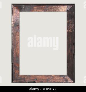Ein einfacher Bilderrahmen aus Holz mit rustikaler Oberfläche, leer und bereit für Kunstwerke oder Fotos. Stockfoto