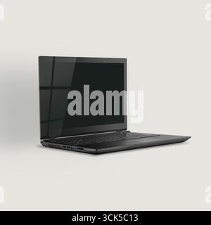 Ein elegantes, modernes Notebook mit leerem Bildschirm, ideal für Arbeit und Unterhaltung. Stockfoto