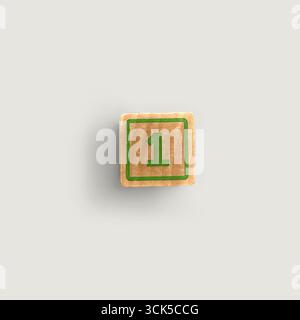 Ein Holzblock mit der Nummer eins in Grün, der oft zu Bildungszwecken oder als Spielzeug für Kinder verwendet wird. Stockfoto