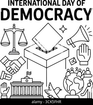 Das einzigartige Posterdesign des Internationalen Tages der Demokratie in Schwarz-weiß Stock Vektor