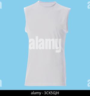 Ein einfarbiges weißes ärmelloses Hemd für sportliche oder legere Kleidung. Stockfoto